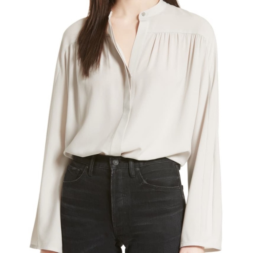Vince. Shirred Long Sleeve Silk Blouse